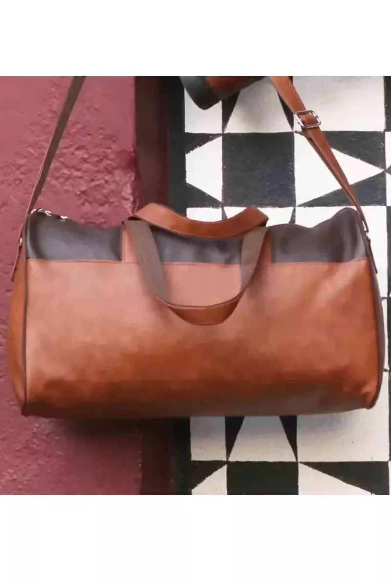 Premium Leatherette Travel Duffle Bag for Unisex - Tan