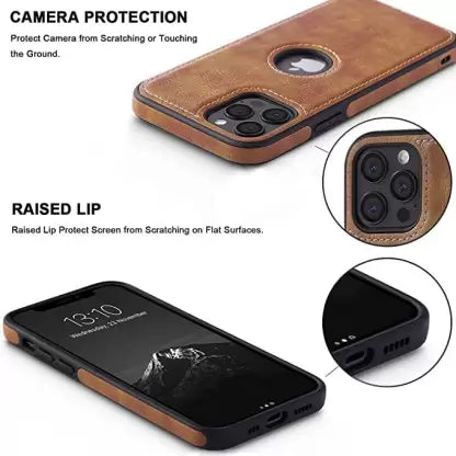 Puloka Brown Logo cut Leather silicone case for Apple iPhone 12 Pro Max