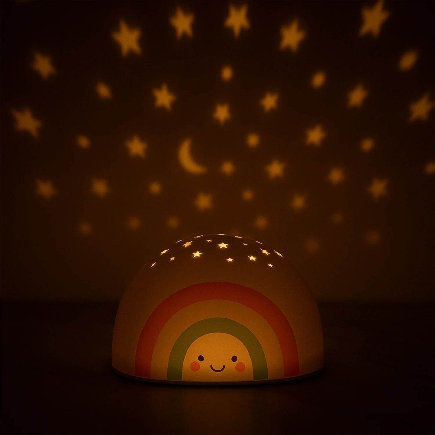 Bachat Club LED rainbow projector night light with stars and moon projecting on wall