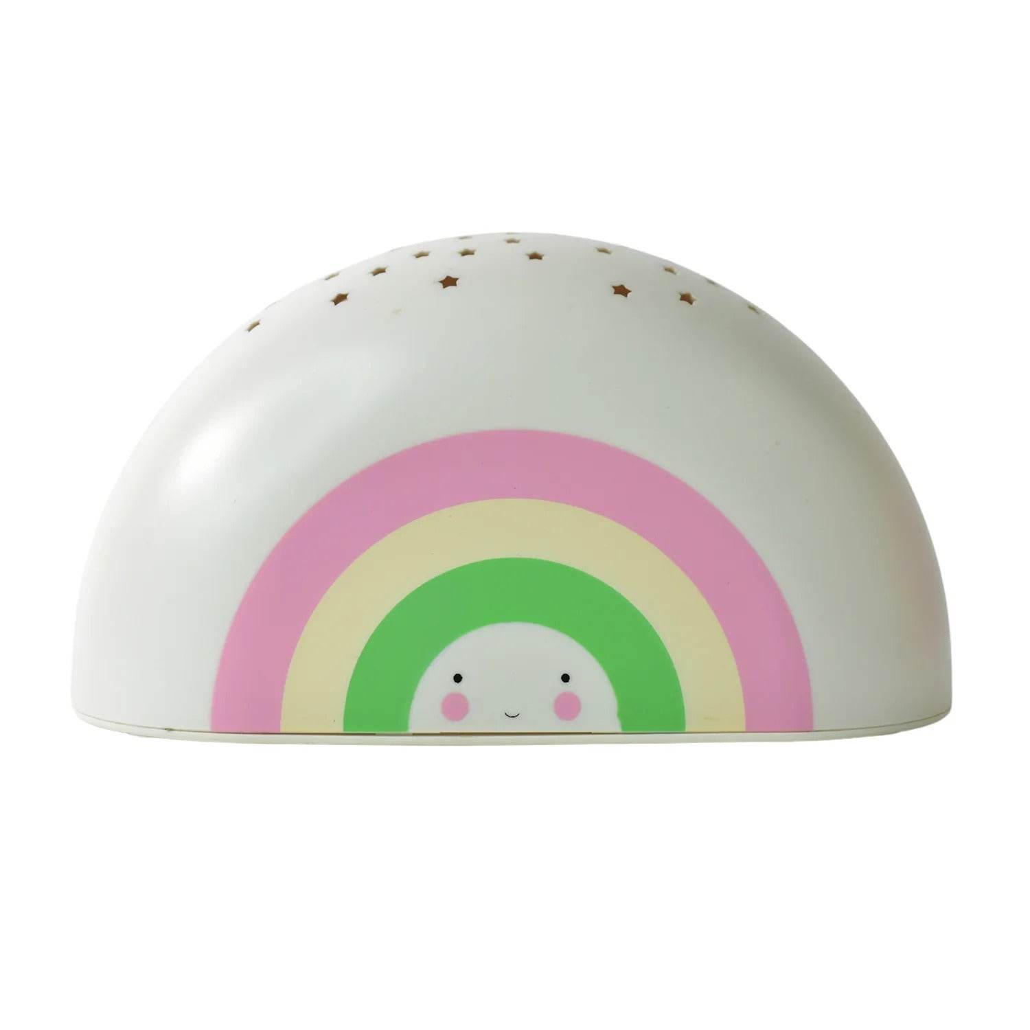 Bachat Club LED rainbow projector night light with cute smiling face and star cutouts on white dome