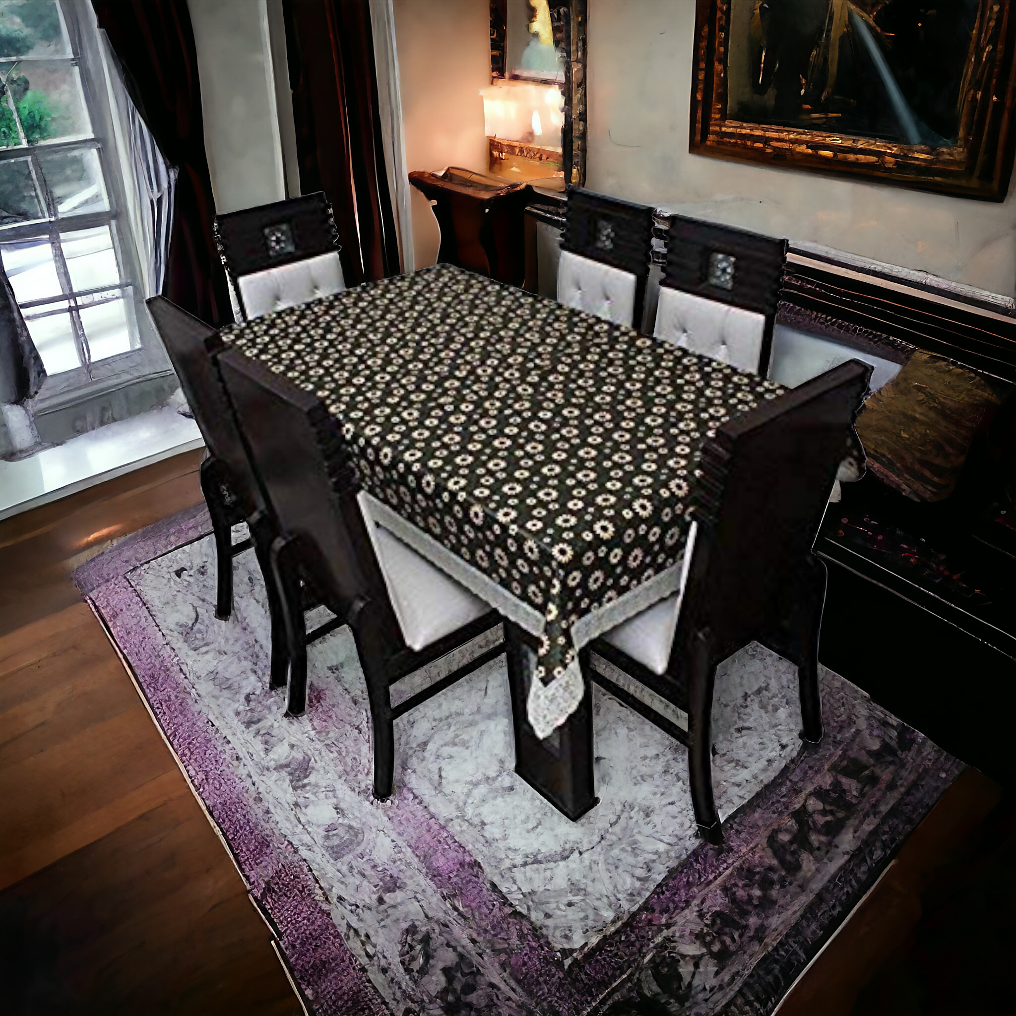 Mopak Elegant & Classic 3D Table Cover (Brown Flower Design)