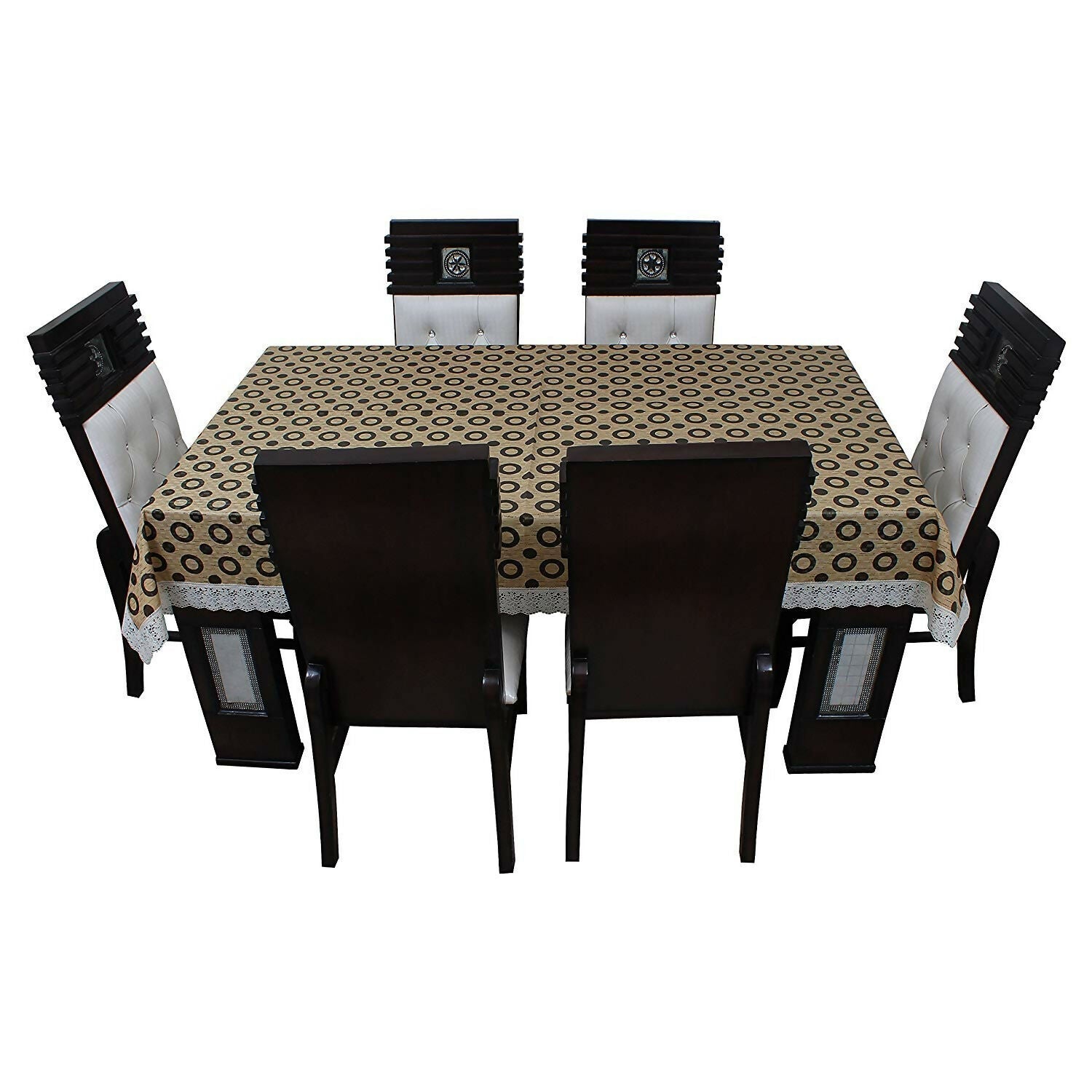 Mopak Decor 3D Printed Table Cover with Lace Brown Black Circle Design