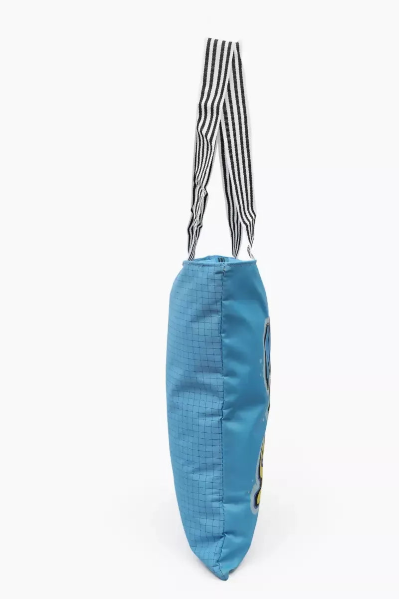 Stylish Printed Canvas Shopping Bag for Girls (Sky Blue)