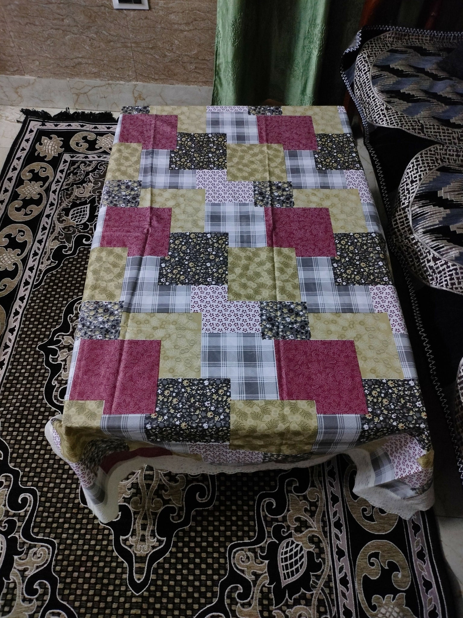 Mopak Decor Table Cover 3D Medium Size 2 to 4 Seater (40*60,Red) & ( 60*90,Red )Classic Table Cover Printed Table Cover with Lace Centre Table Cover Rectangular Table Cover Dining table cover