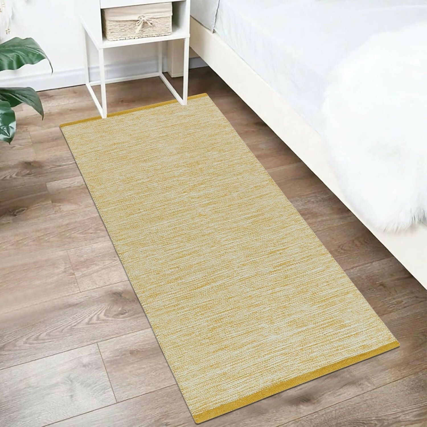 AaHo Eco-Friendly Cotton Rug Vintage Threads Striped Runner for Bedroom & Hall ( 2x5 ft) yellow
