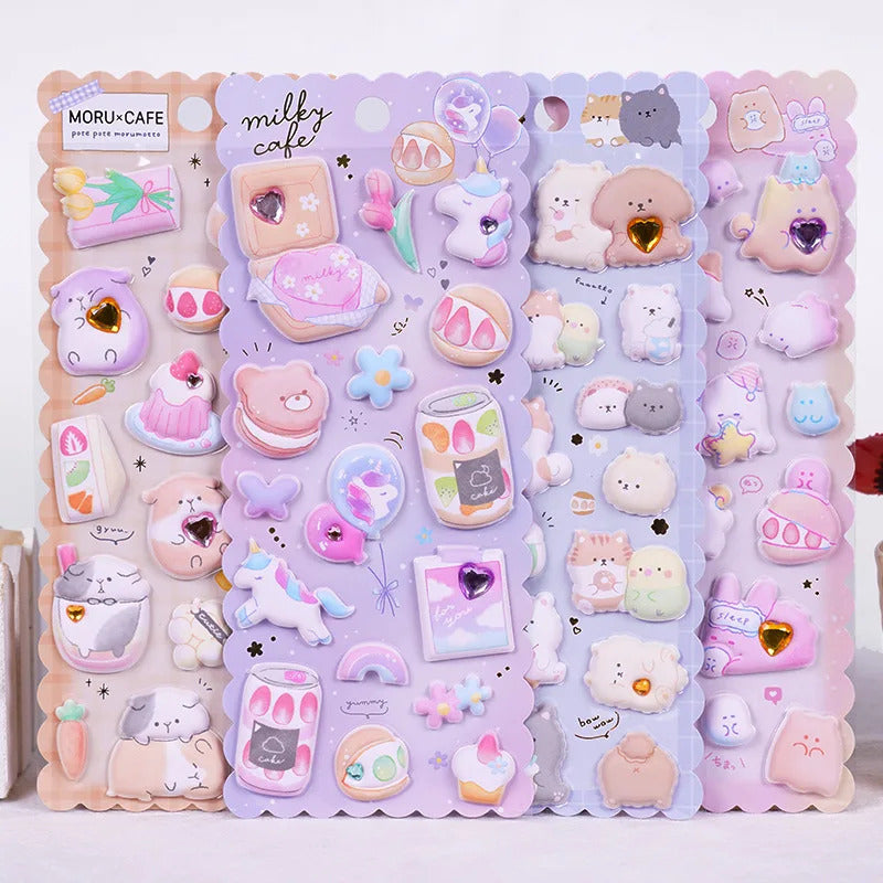Kawaii 3D Animal Pestle Sticker Sheet