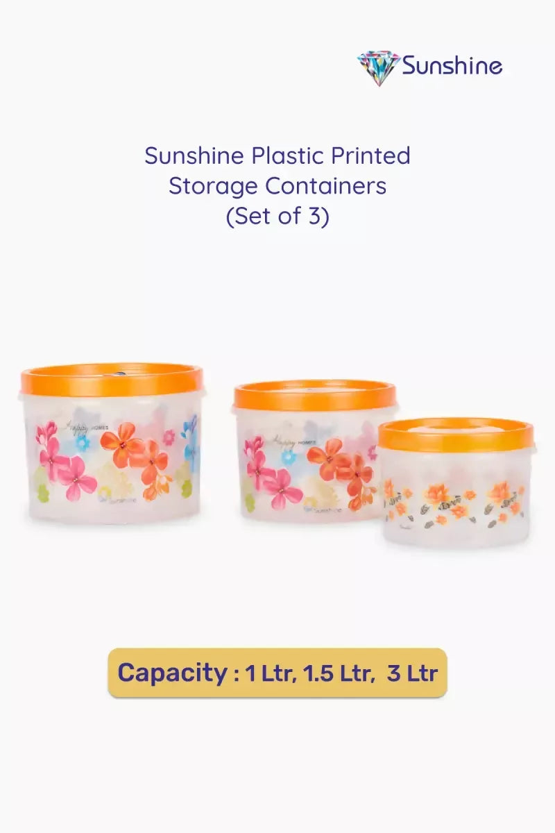 Plastic Storage Container - Printed (Sunshine)- 3 Pcs (1 LTR - 1.5 LTR - 3 LTR)