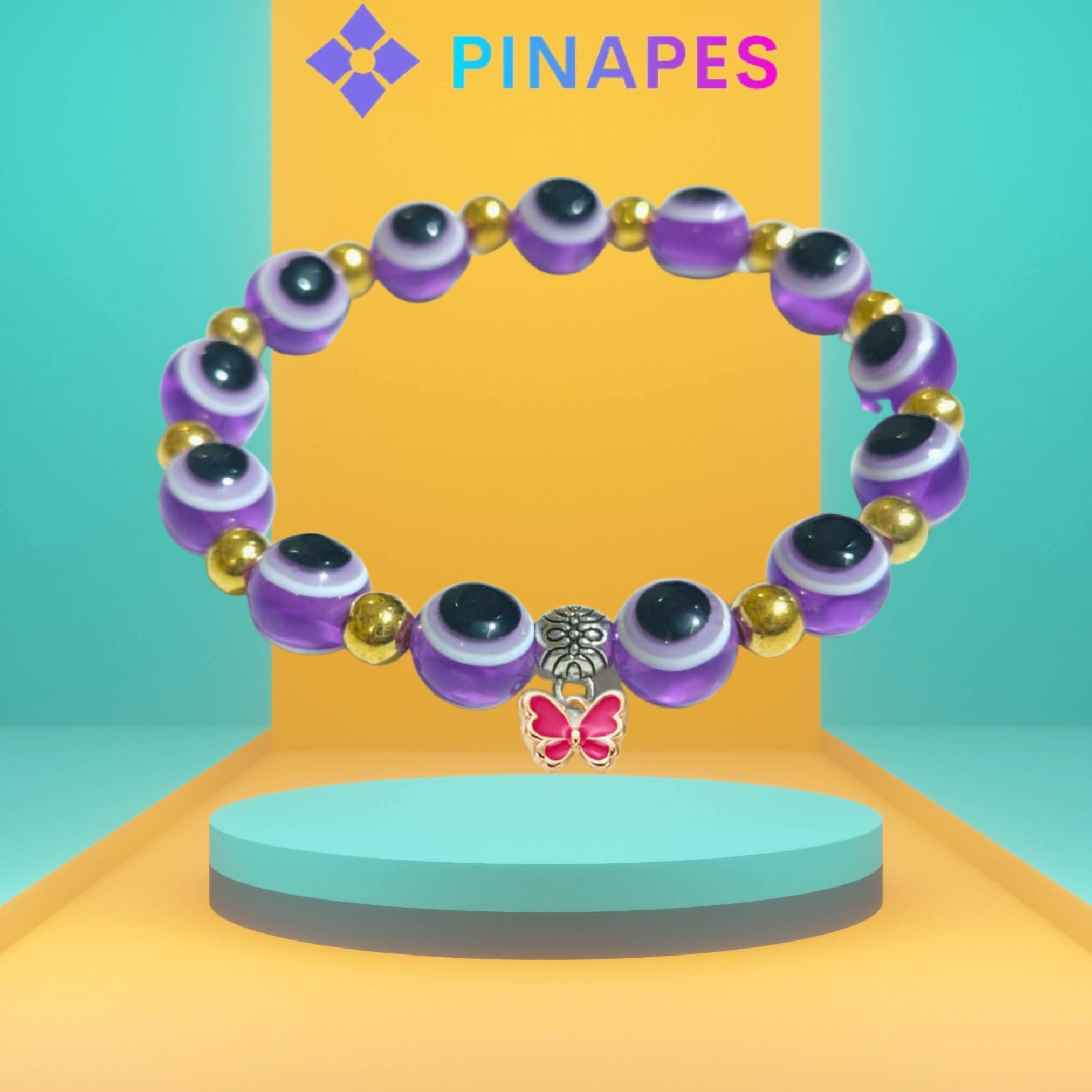Pinapes Stylish Evil Eye Bracelet pink butterfly (violet, pack of 2)