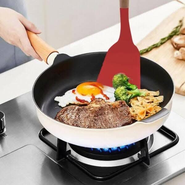 P-Plus International Silicone Spatula Turner – Heat-Resistant with Wooden Handle (Red)