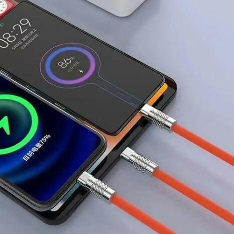 3-in-1 Fast Charging Silicone Cable USB to Type-C, Micro USB & Lightning with Flexible Rotary Connector