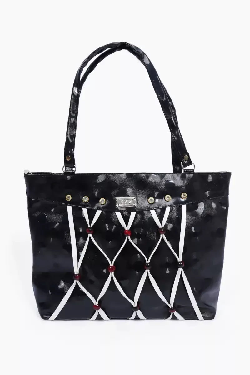 Bead Knots Design Casual Hand Bag for Women (Black )