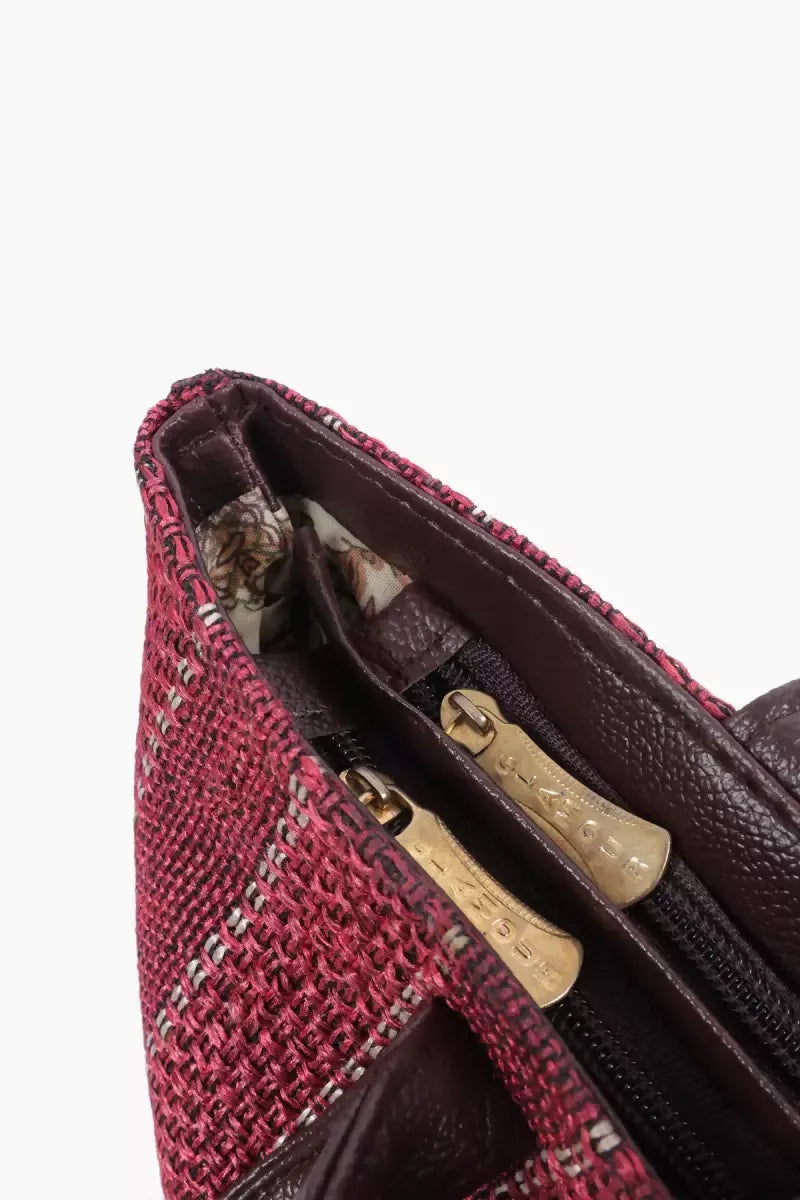 Women's Jute Hand Bag with Small Purse - Maroon