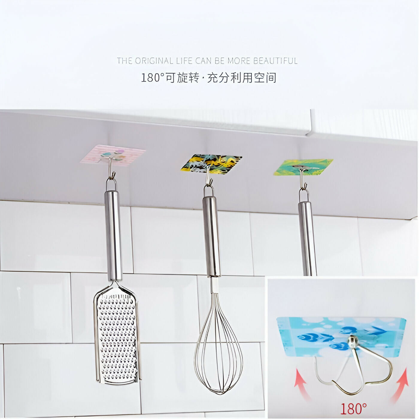 Self-Adhesive Waterproof Wall Hooks – Square Printed Design (Pack of 10, Assorted Colors)