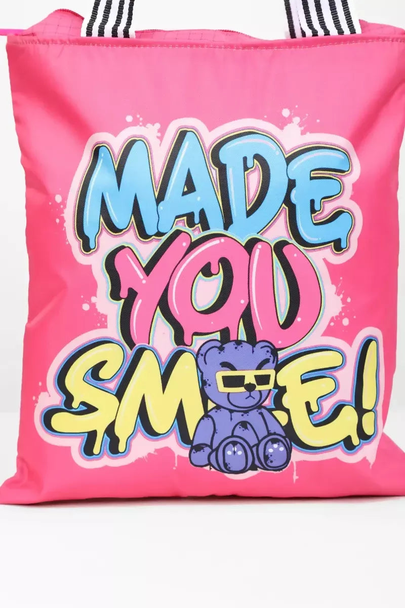 Stylish Printed Canvas Shopping Bag for Girls (Pink)