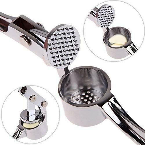 Garlic Crusher & Ginger Mincer Multi-Function Manual Garlic Press with Non-Slip Handle (Silver)