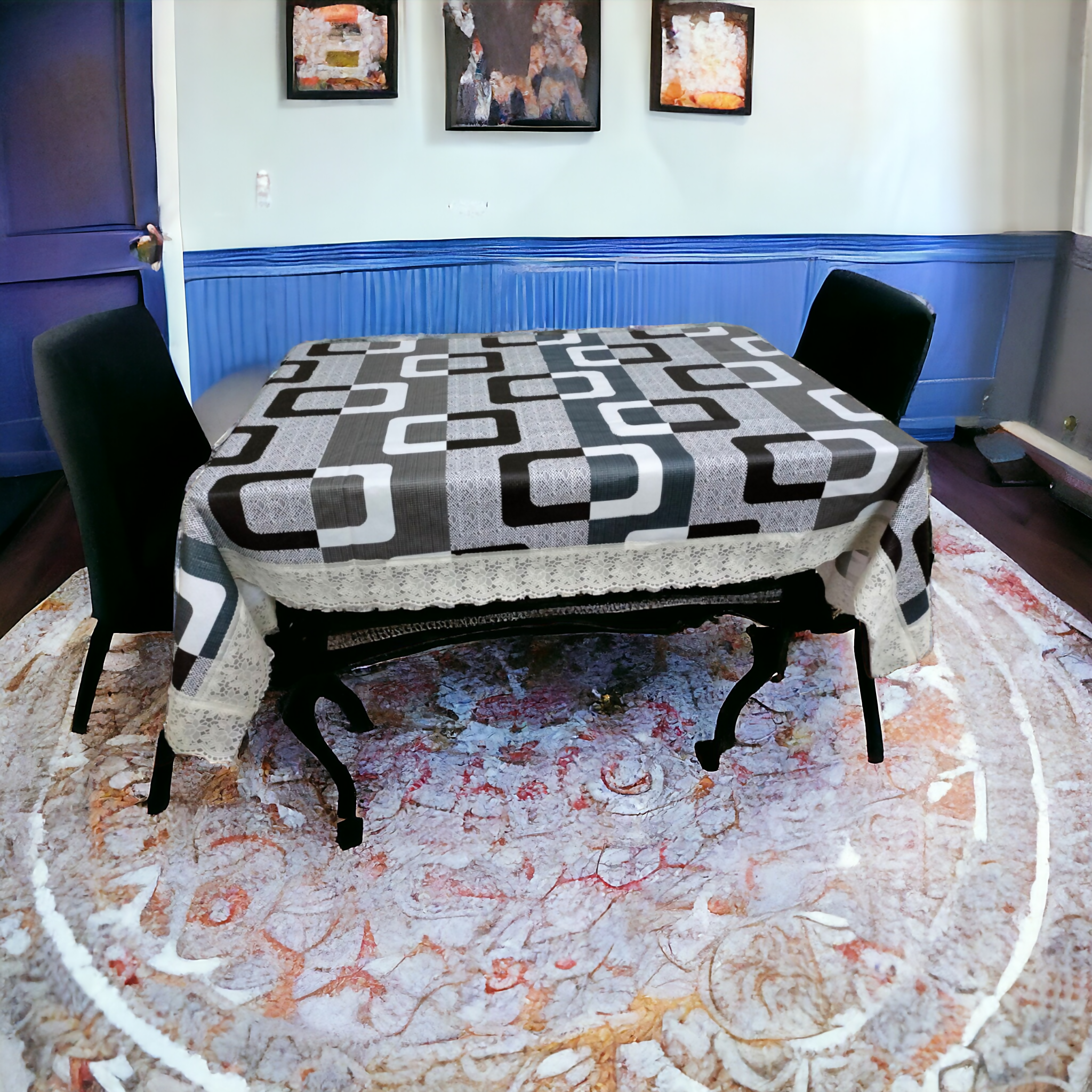 Mopak decor Table Cover 3D Medium Size 2 to 4 Seater 40*60 Classic Table Cover Printed Table Cover with Lace Centre Table Cover Rectangular Table Cover Dining table cover
