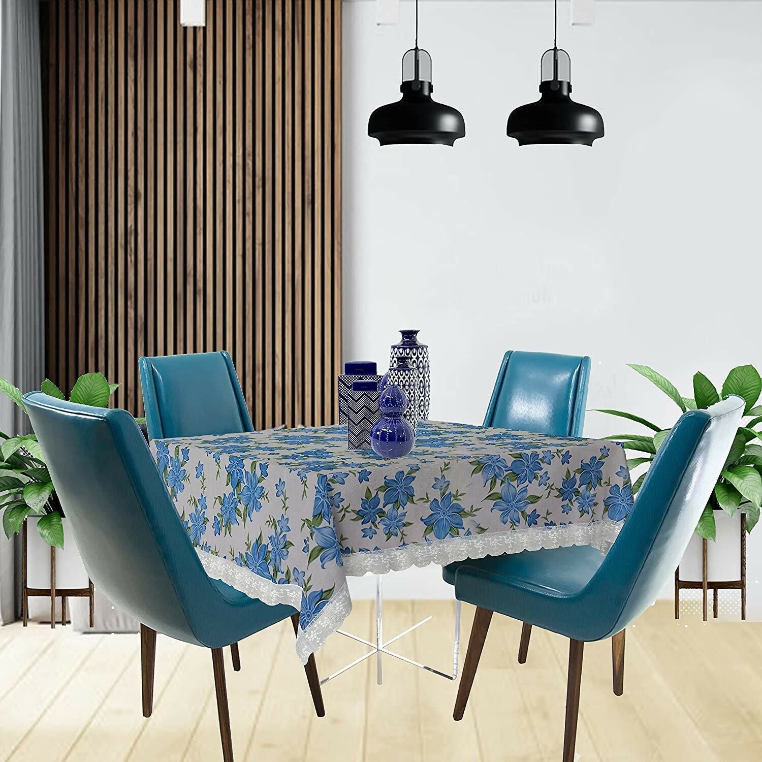 Exquisite Blue Champa Embroidered Table Cover – Small & Large (40x60 & 60x90) Inches