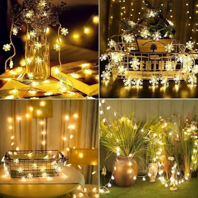 Festive Snowflake String Lights for Home & Garden (14 Lights)
