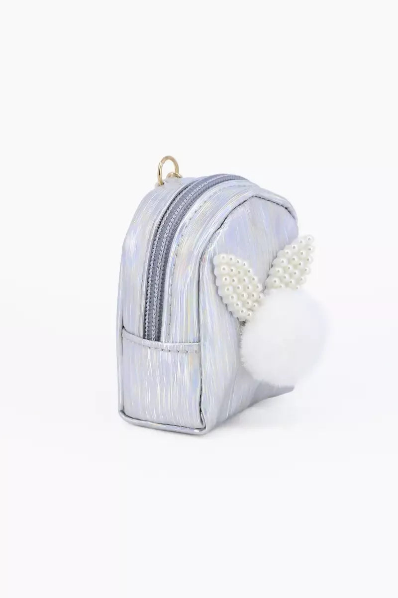 Mini Coin Purse Keychain with Fluffy Pompom (Ash)