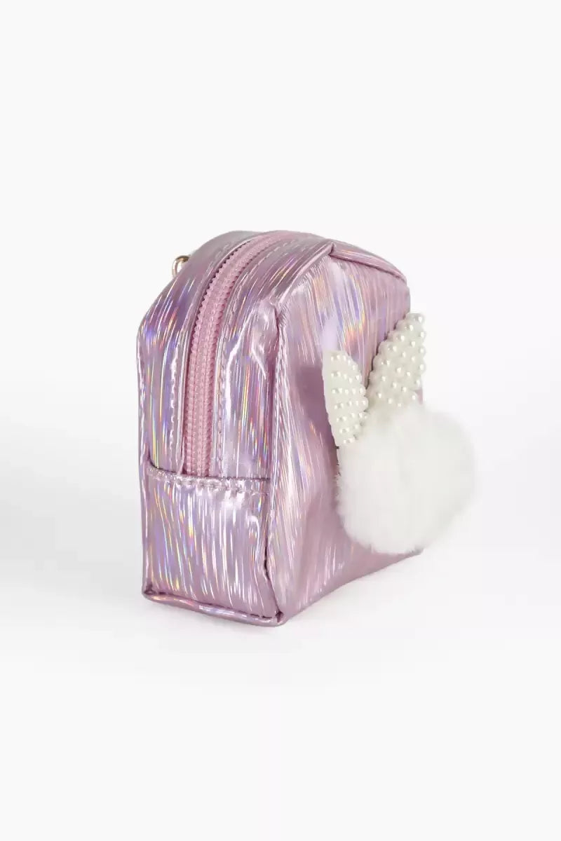 Mini Coin Purse Keychain with Fluffy Pompom (Light Pink)
