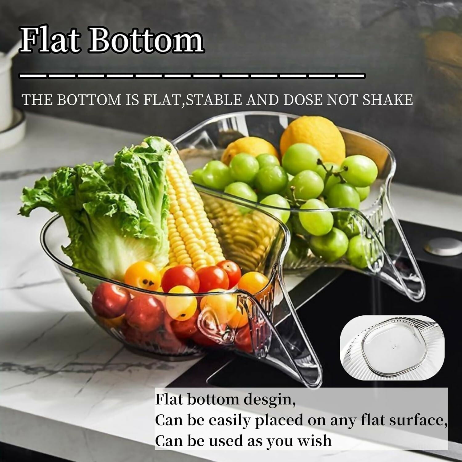 Transparent Multifunctional Drain Basket with Spout – Kitchen Sink Strainer & Funnel for Washing Fruits, Vegetables & More