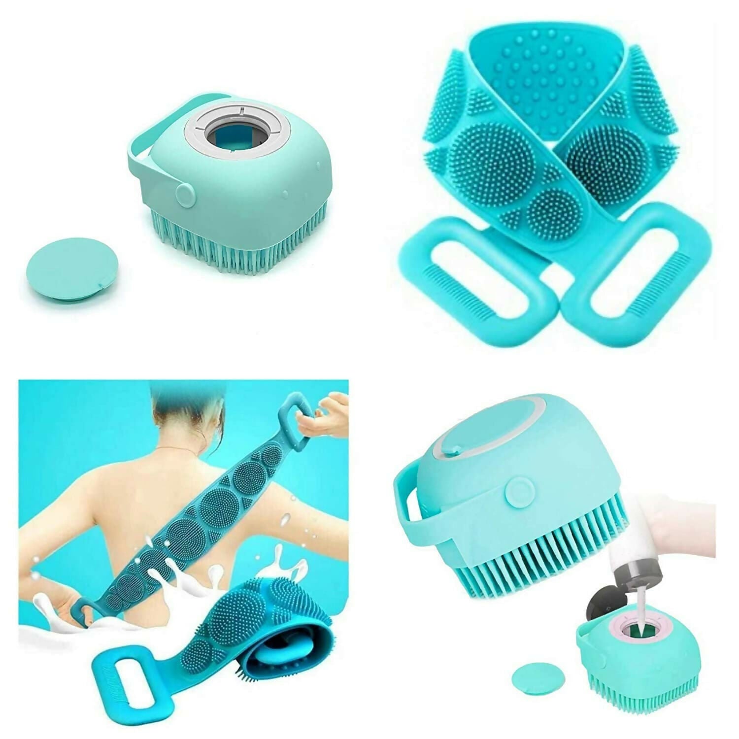 Silicone Body Back Scrubber & Bath Brush for Cleaning and Massaging (2 Pcs Combo)