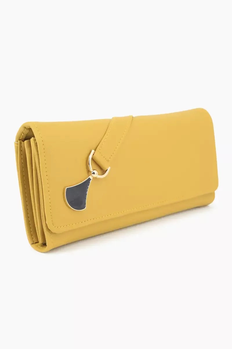 Faux Leather Solid Casual Purse for Women - Yellow