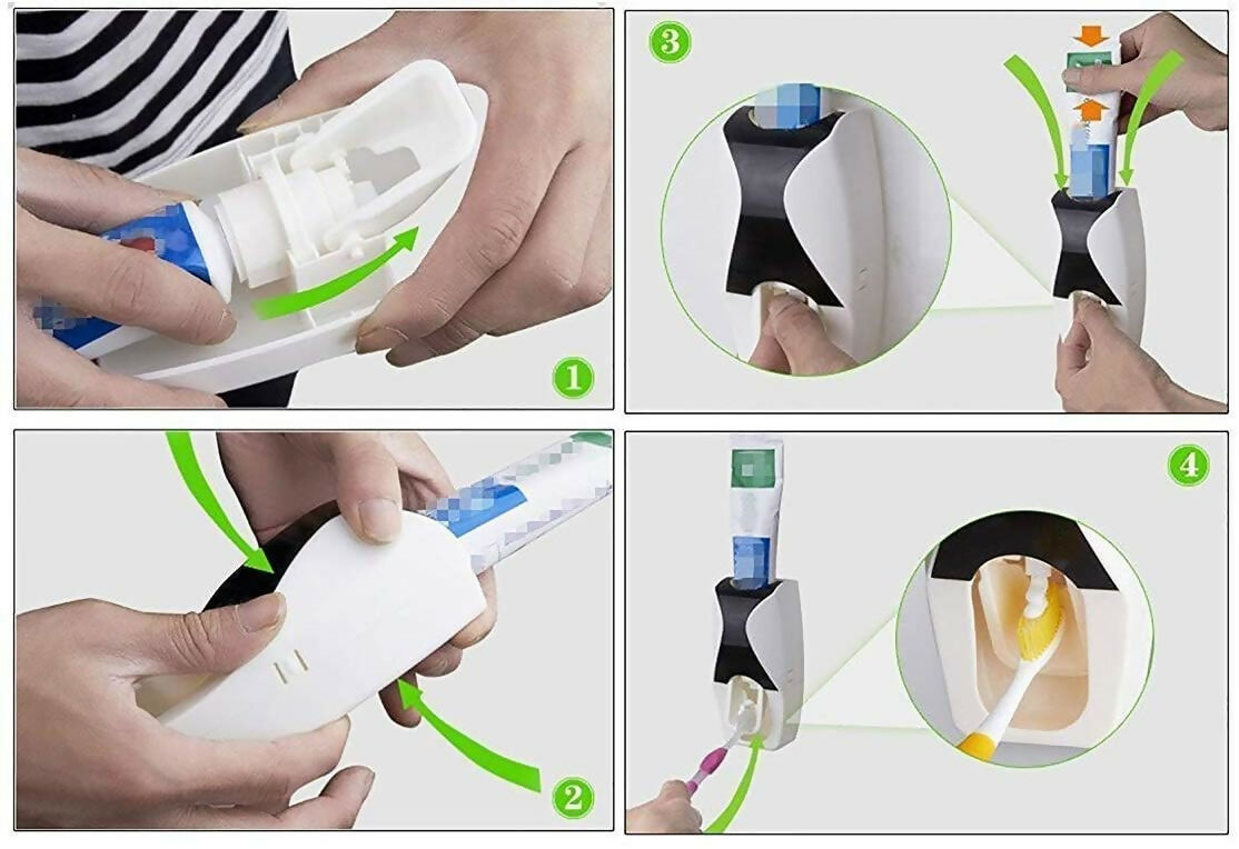 Automatic Toothpaste Dispenser with 5-Slot Toothbrush Holder Hands-Free Bathroom Organizer (Random Colour)