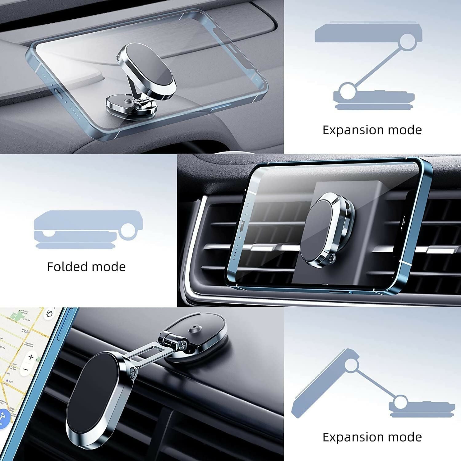 360° Rotating Magnetic Car Phone Holder Foldable Alloy Mount