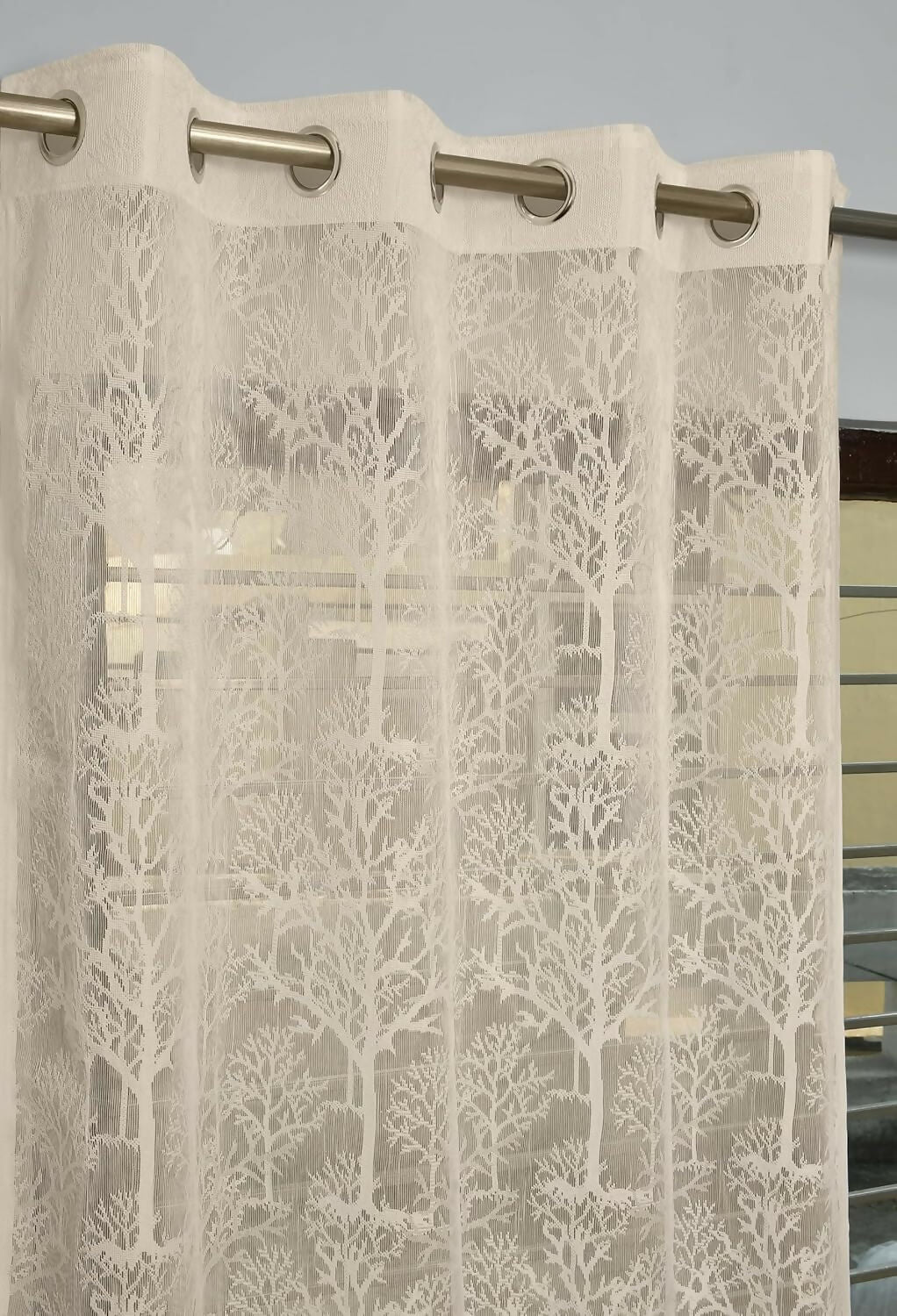 Fabrilia Cream Sheer Net Door Curtains – Semi-Transparent, 7 Feet Long, Set of 2