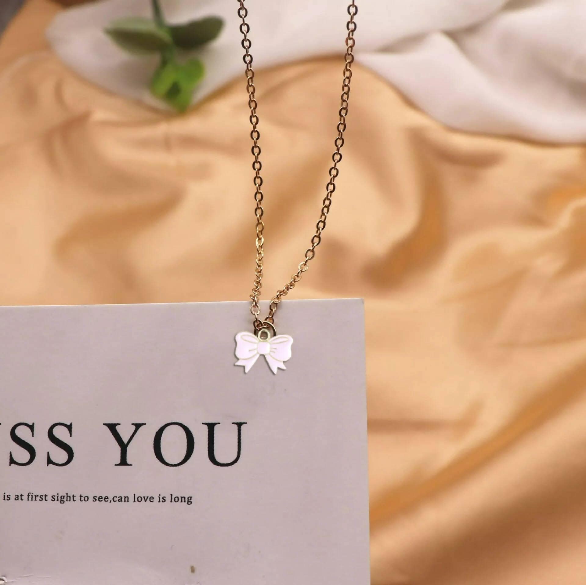 Pinapes Bow White Inspirational Necklace Gifts For Women Teen Girls