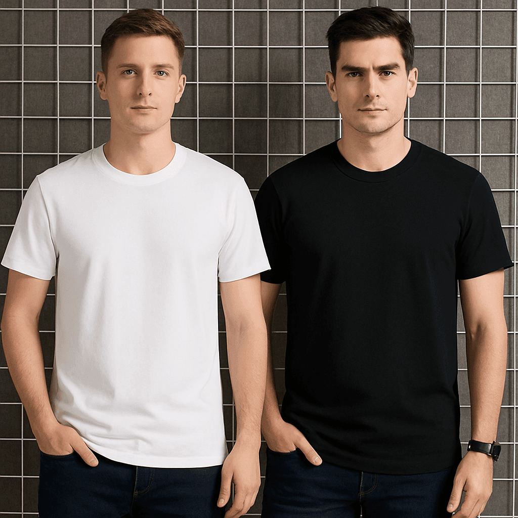 Pack of 2 Unisex Plain Round Neck T-shirt's - Black & White - Bachat Club