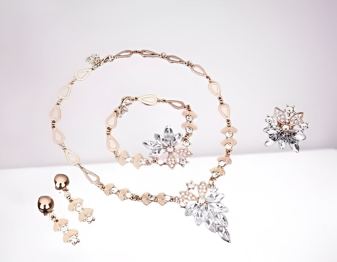 Pinapes Stunning AD Vintage Statement Necklace Earrings Bracelet Ring for Women/Girls