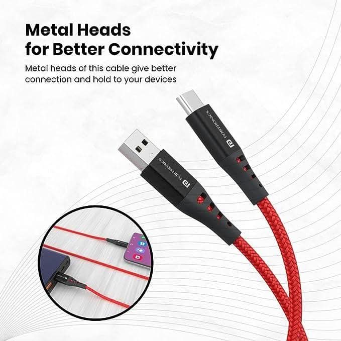 Portronics Konnect Dash 2 Unbreakable 6.5A 65w USB A to Type C VOOC Flash Charging Cable (Red)