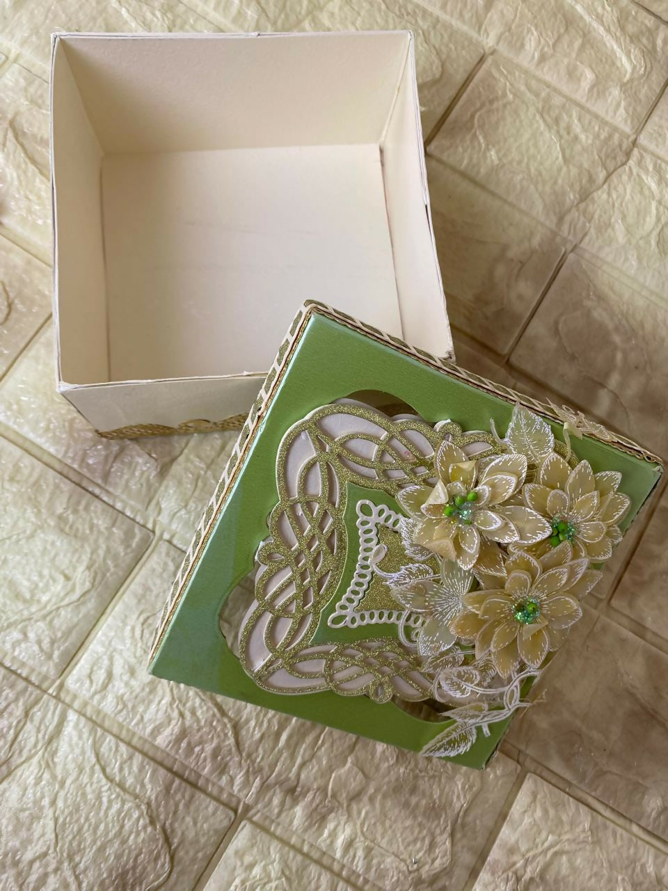 Elegant Floral Gift Box with Intricate Cutwork Design