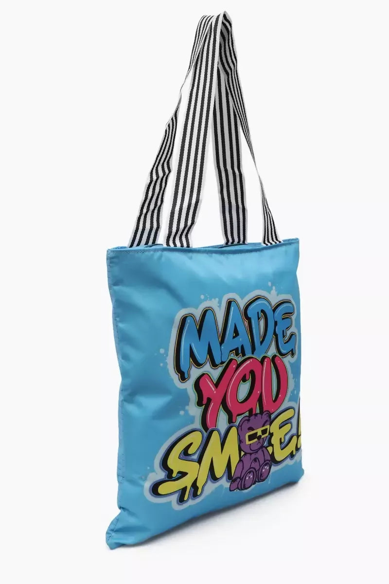 Stylish Printed Canvas Shopping Bag for Girls (Sky Blue)