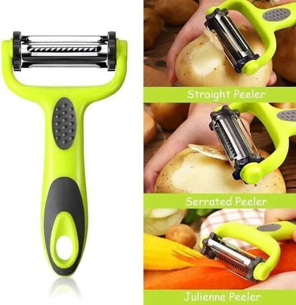 P-Plus International 3 in 1 Julienne Green Vegetable Peeler (Pack of 2)