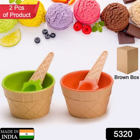 Ice Cream Waffle Bowl Set with Spoons – 2 Pcs