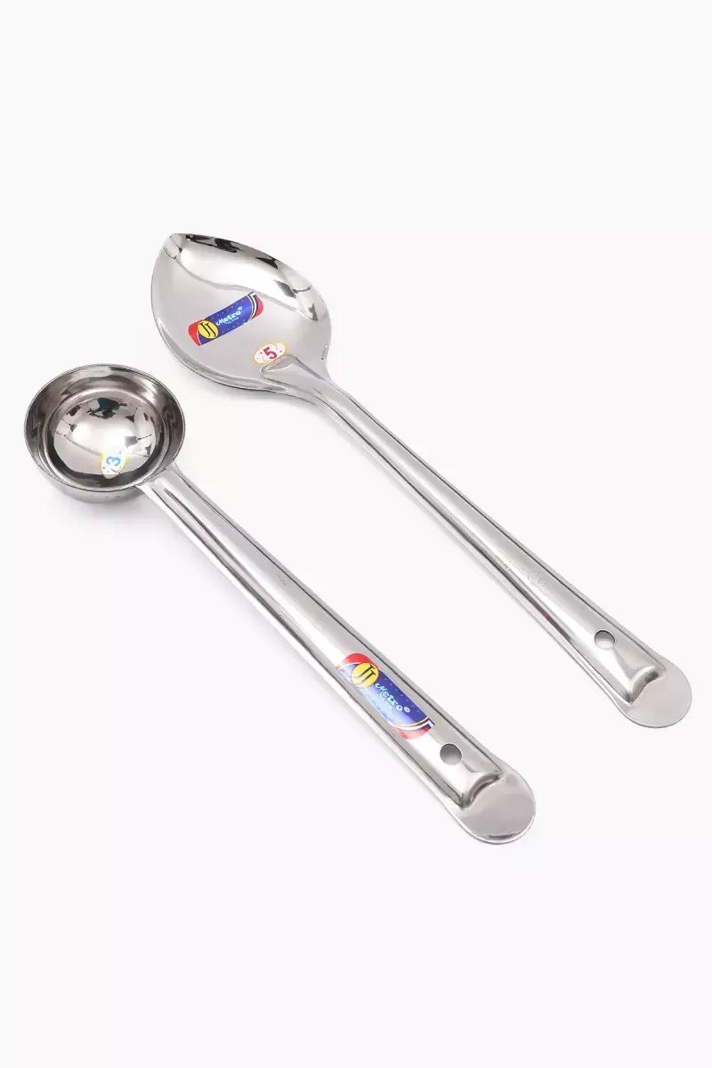Stainless Steel Deep & Serving Ladle Set - 2 Pcs (Combo Pack)