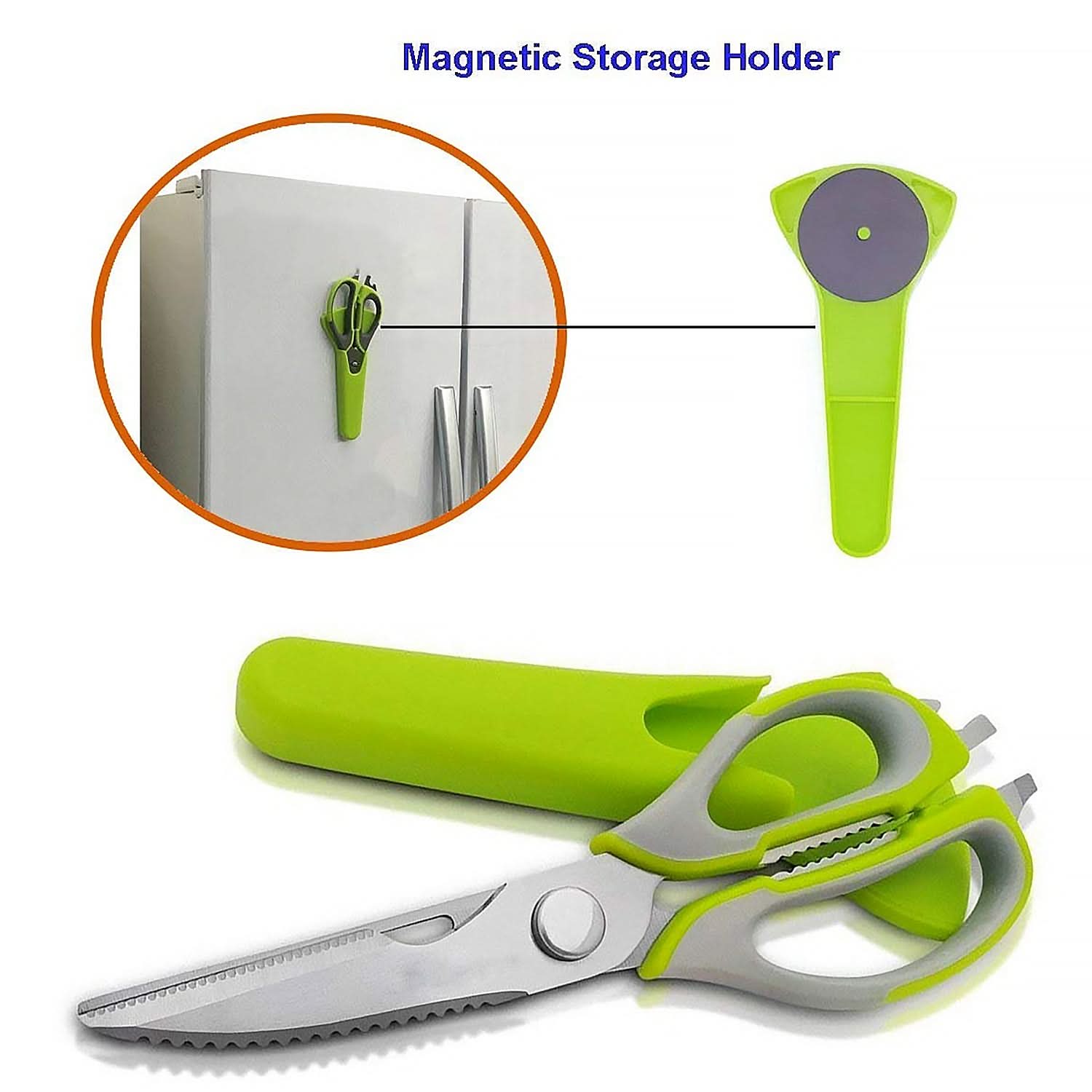 Multi-Purpose Kitchen Scissors with Magnetic Holder, 7-in-1 Stainless Steel Shears