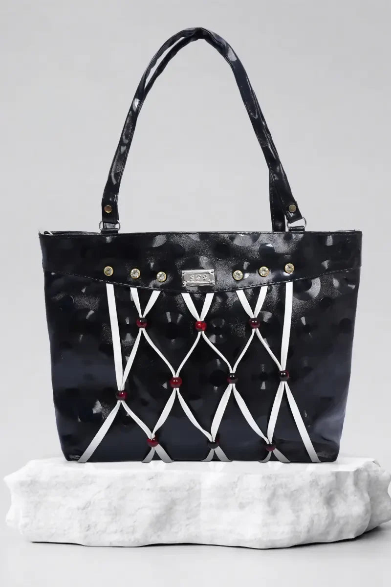 Bead Knots Design Casual Hand Bag for Women (Black )