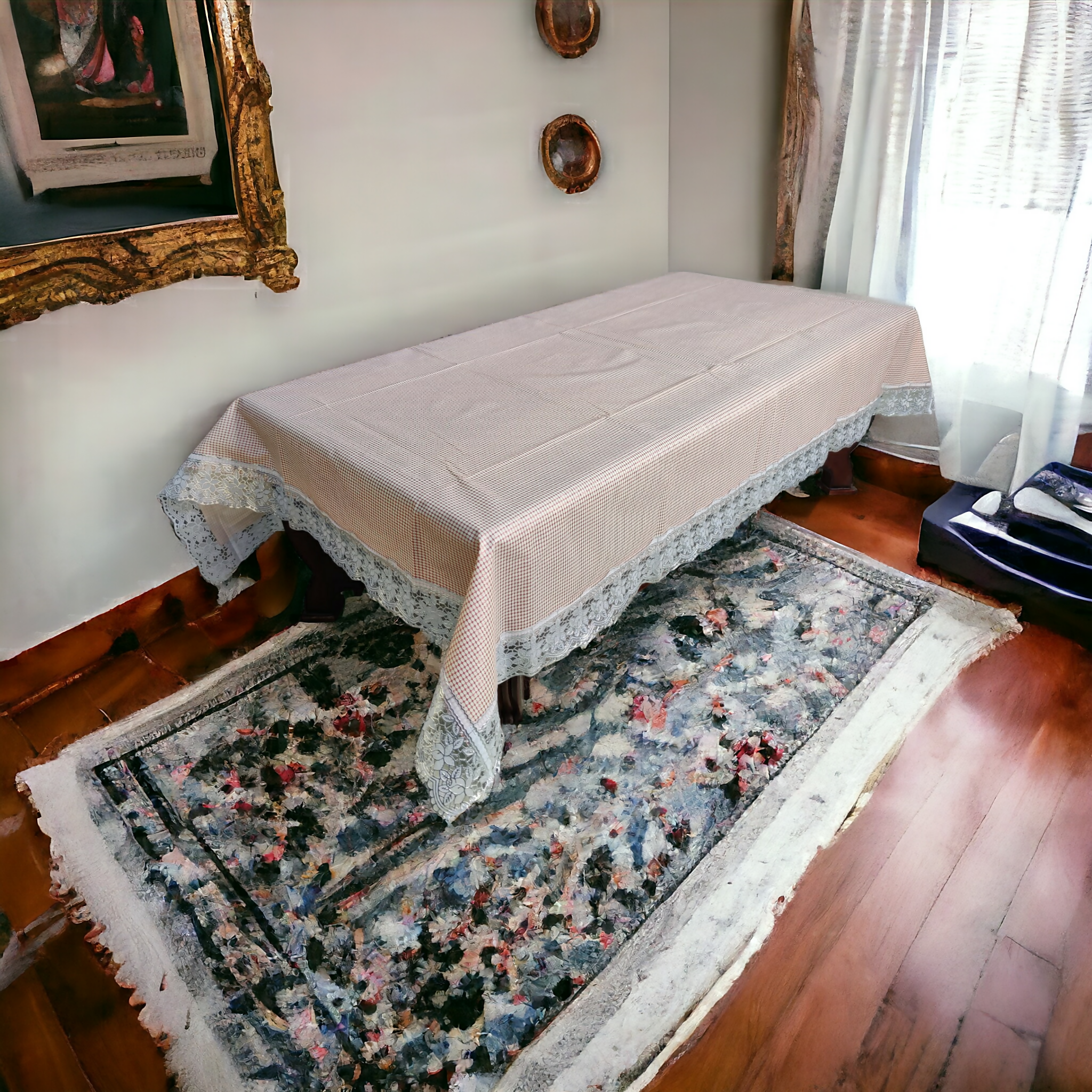 Mopak Decor Table Cover 3D Medium Size 2 to 4 Seater (40*60,Red) Classic Table Cover Printed Table Cover with Lace Centre Table Cover Rectangular Table Cover Dining table cover