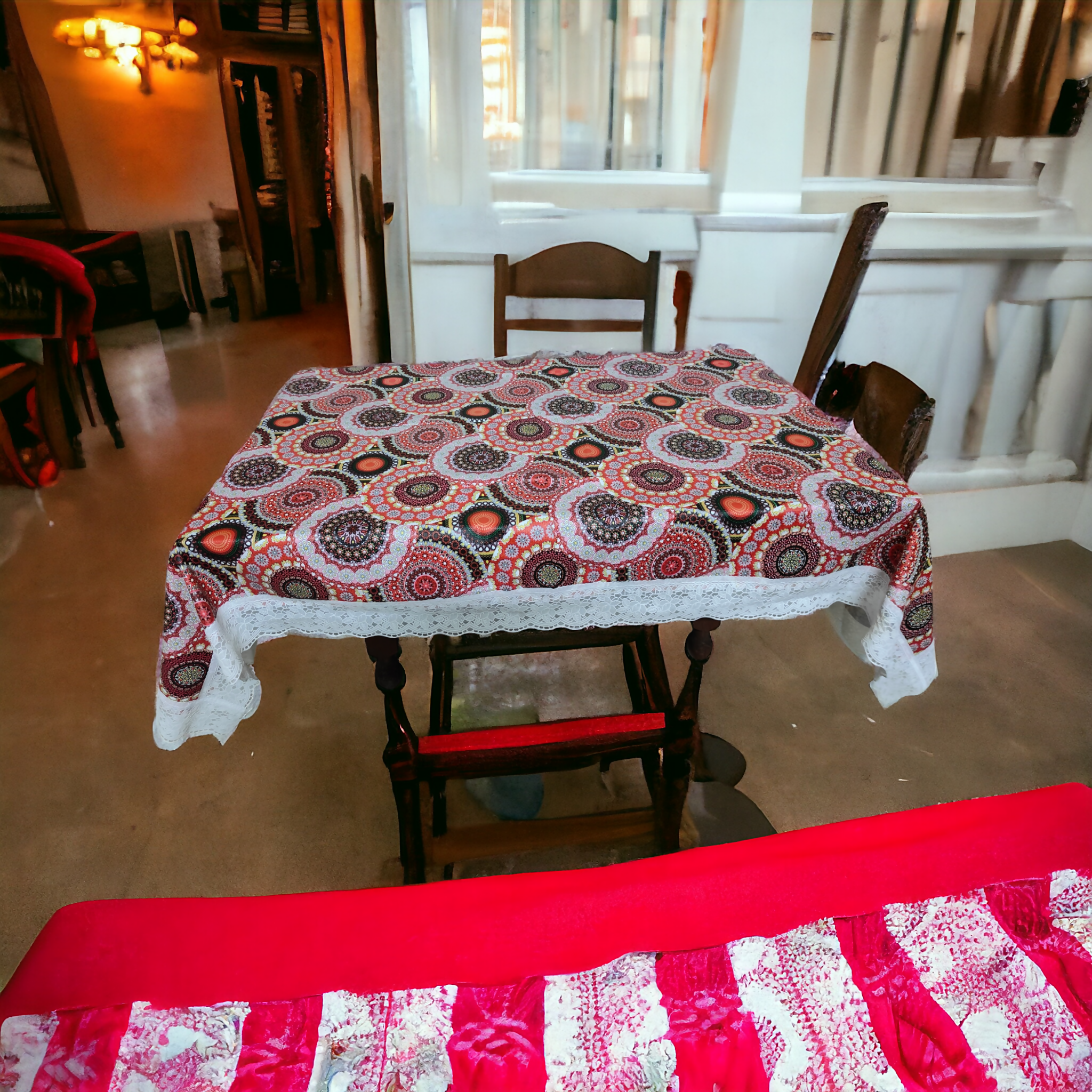 Mopak Decor Table Cover 3D Medium Size 2 to 4 Seater 40*60 Classic Table Cover Printed Table Cover with Lace Centre Table Cover Rectangular Table Cover Dining table cover