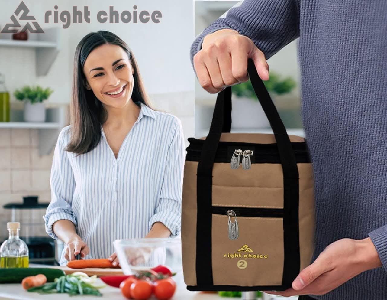 Right choice polyester lunch bags (Black & Beige, Pack of 2)