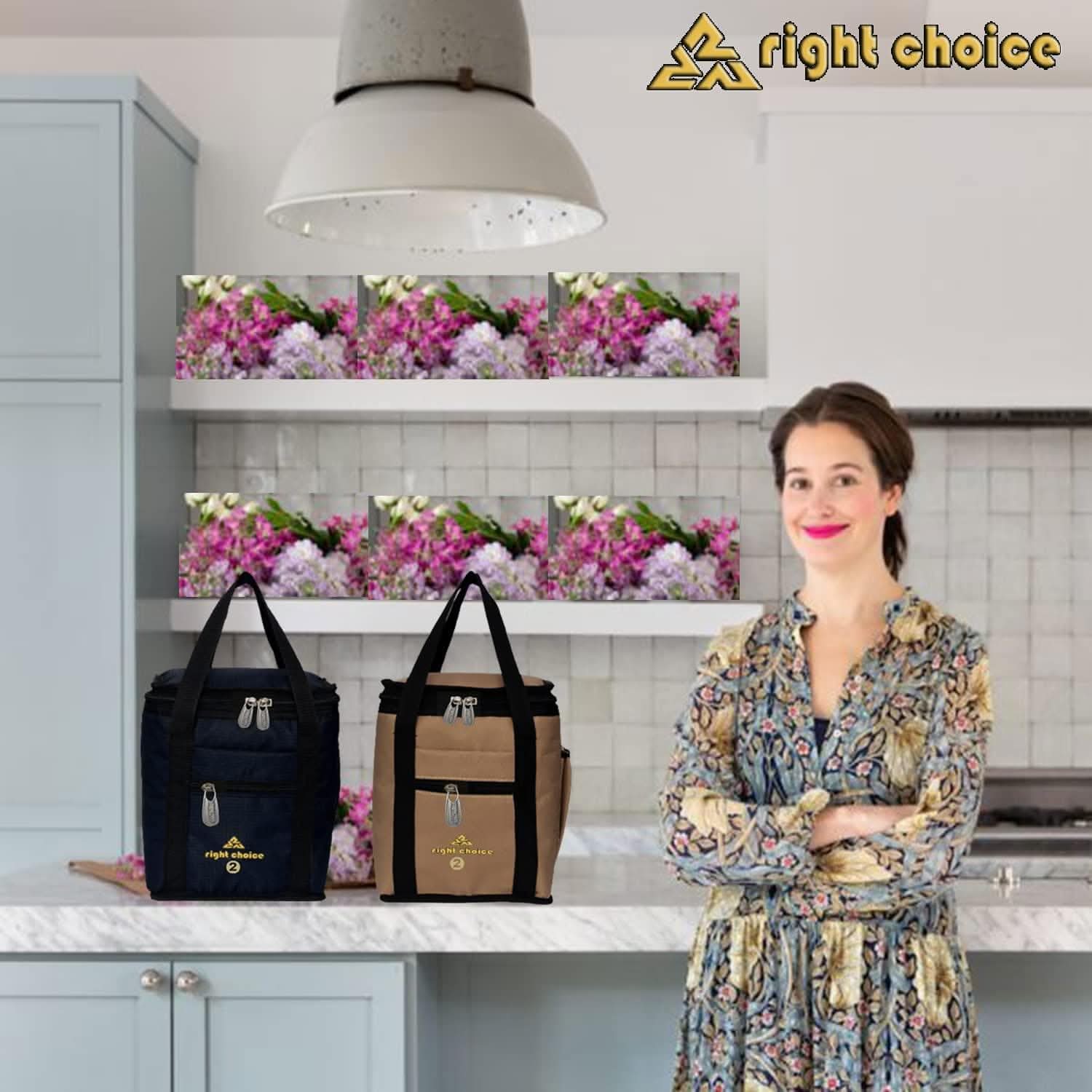 Right choice polyester lunch bags (Black & Beige, Pack of 2)