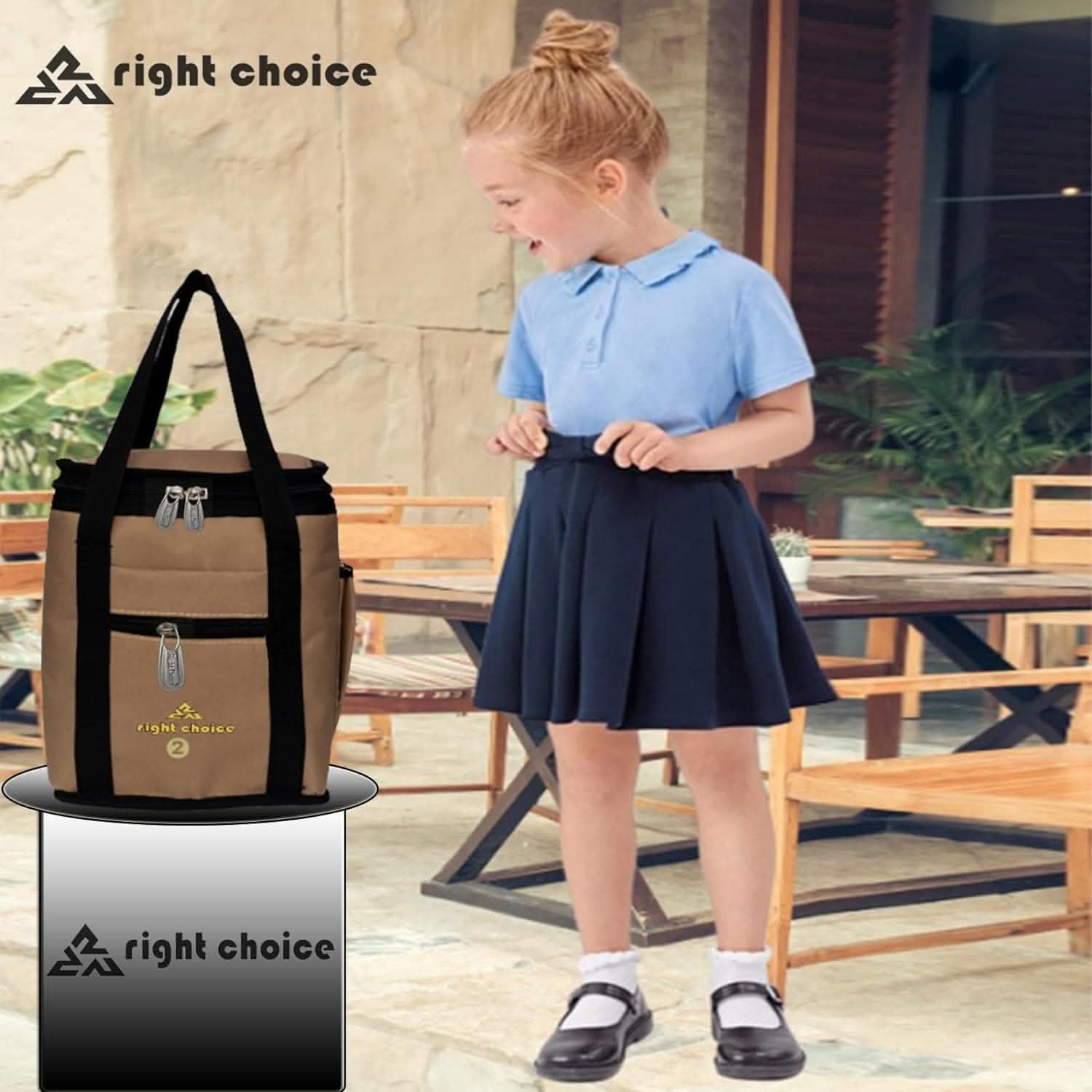 Right choice polyester lunch bags (Black & Beige, Pack of 2)