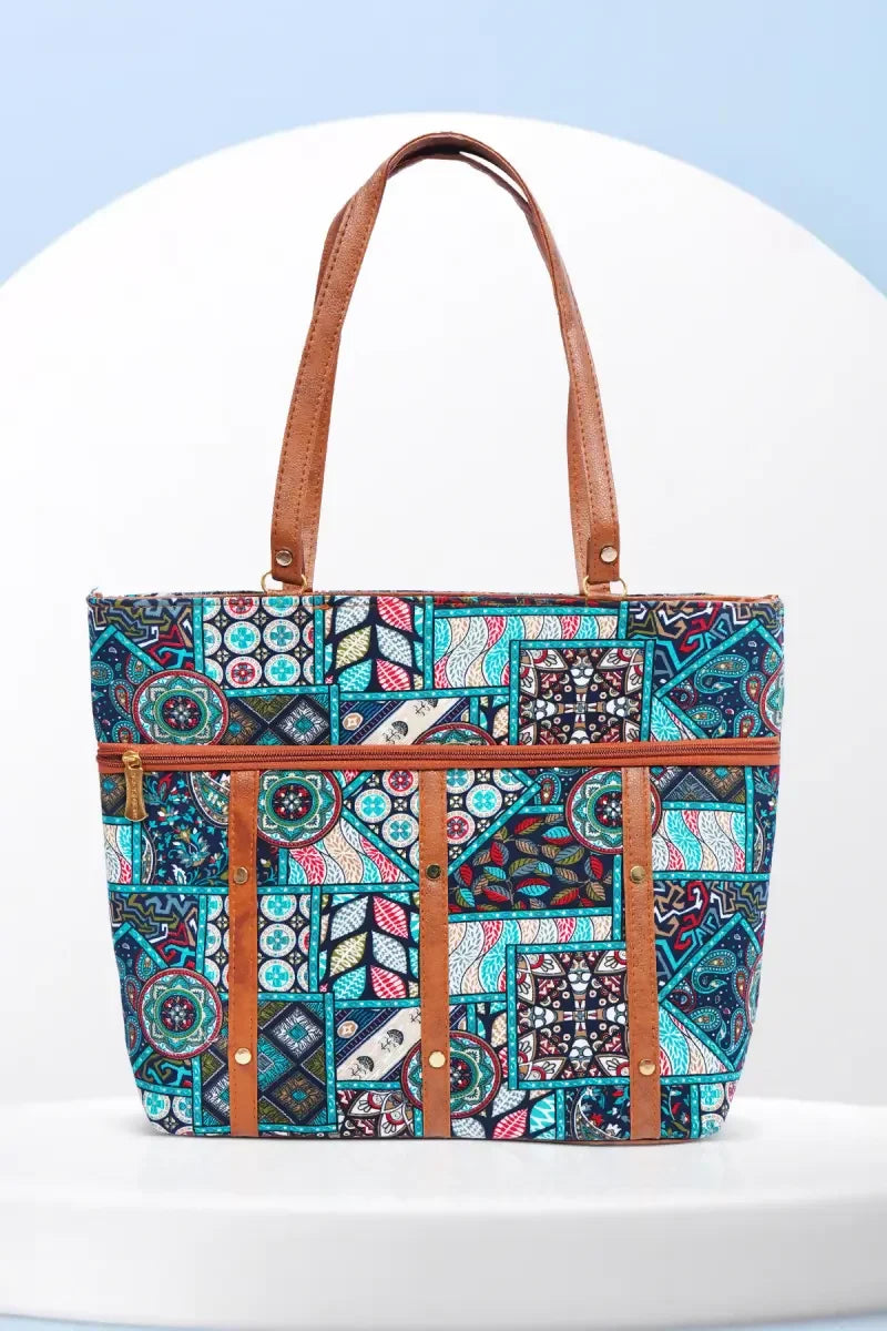 Latest Ikat Pattern Hand Bag for Women - Green