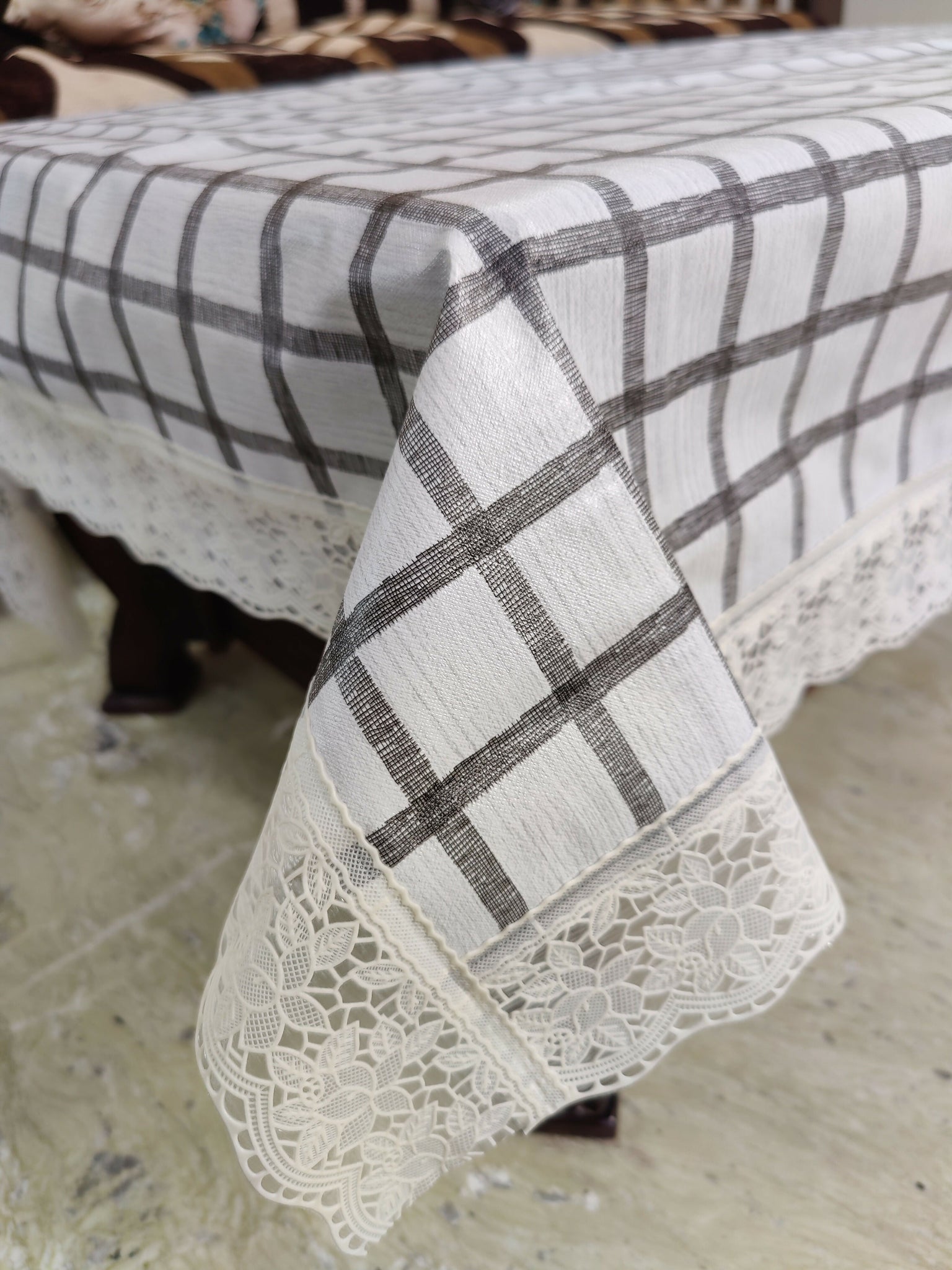 Mopak Decor Classic Table Cover Printed Table Cover with Lace Centre Table Cover