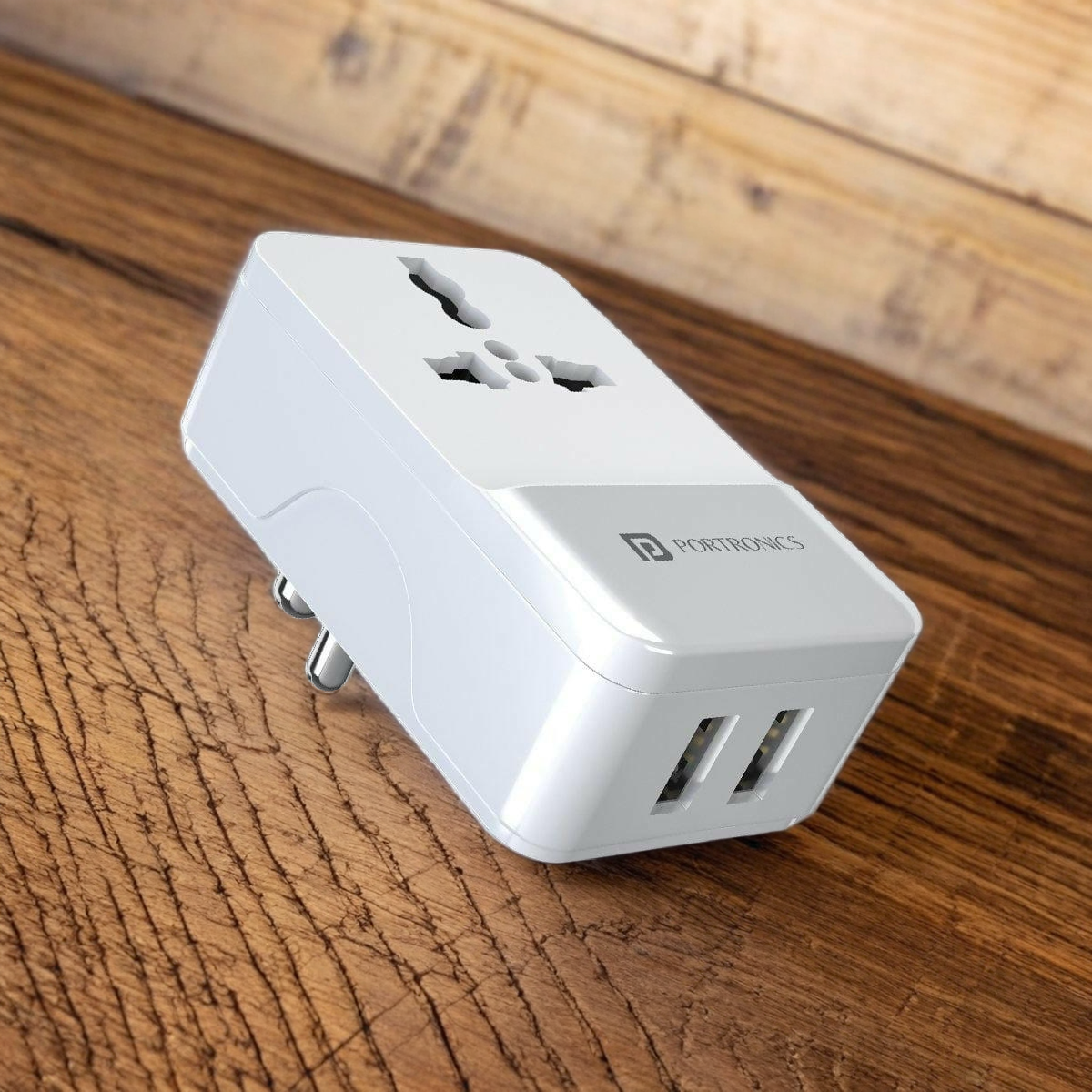 Portronics Adapto III Dual USB Adapter with 1 AC Power Socket (White)