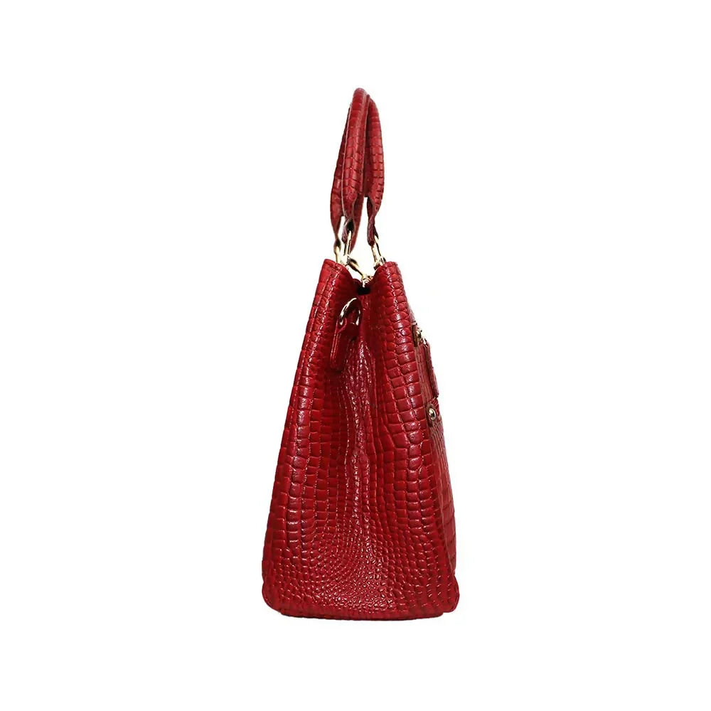 Luxury Croc-Embossed Handbag with Gold Accents – Stylish & Spacious